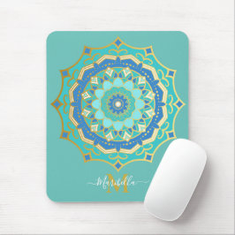 Turquise Blue Guld Boho Mandala Mouse Pad Musmatta