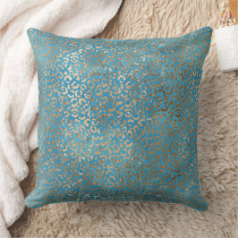 Turquise Blue Guld Leopard Kudde