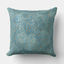 Turquise Blue Guld Leopard Kudde
