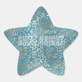 Turquise Blue Guld Leopard Stjärnformat Klistermärke