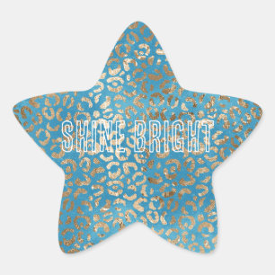 Turquise Blue Guld Leopard Stjärnformat Klistermärke
