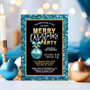 Turquise Blue jul PARTY Black Guld Glitter Inbjudningar