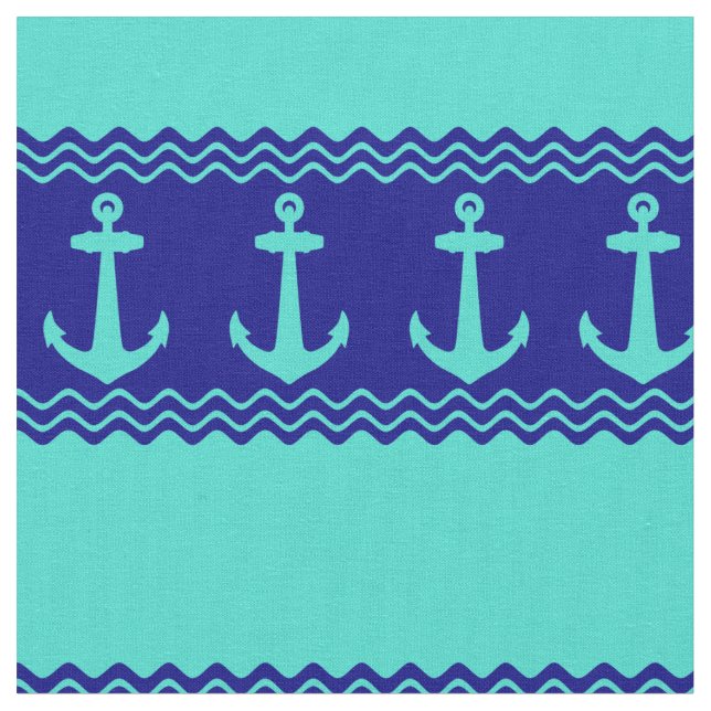 Turquise Blue Nautical Anchor Coastal Rand Tyg (Närbild)