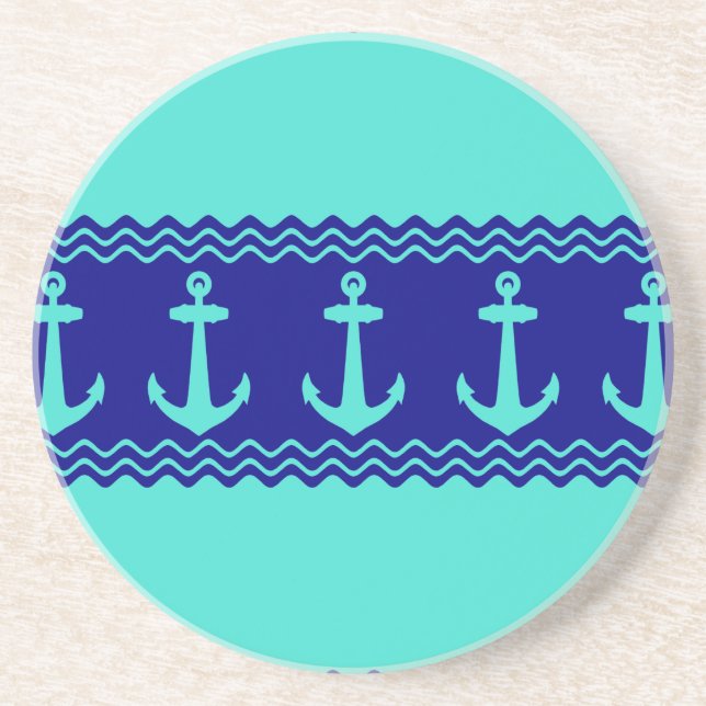 Turquise Blue Nautical Anchor Coastal Rand Underlägg (Framsidan)