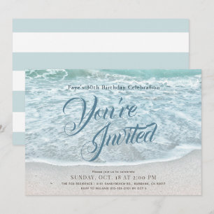 Turquise Blue Ocean Sandy Beach Birthday Inbjudningar