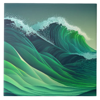 Turquise Blue Ocean Vågar Kakelplatta