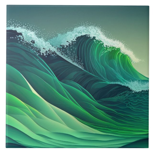 Turquise Blue Ocean Vågar Kakelplatta (Framsidan)