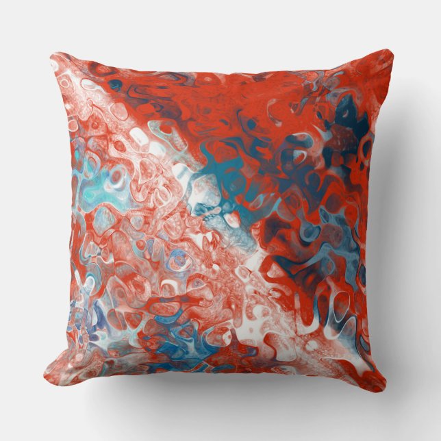 Turquise Blue och Red Abstrakt Kudde (Framsida)