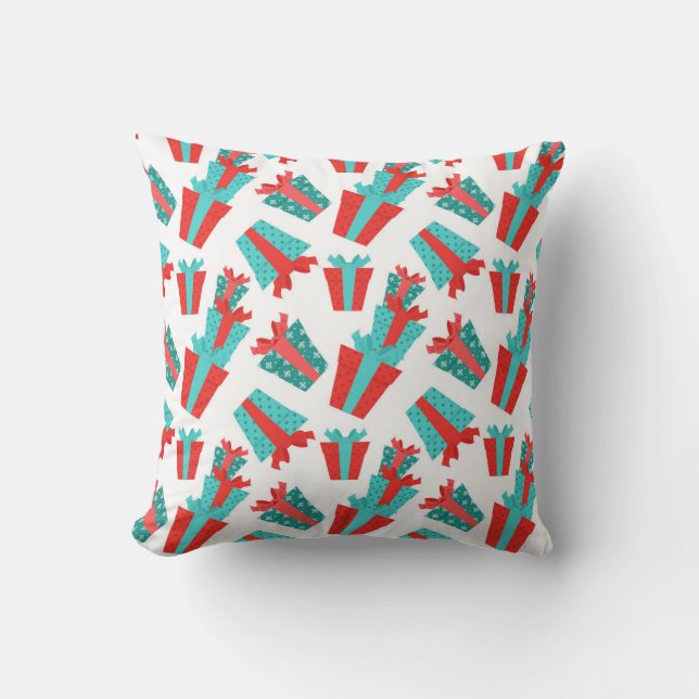 Turquise Blue och Red Julklapp Pillow Kudde (Framsida)