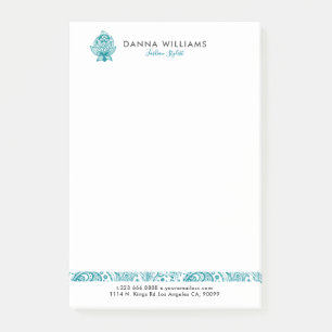 Turquise-blue Paisley-accent Post-it Block