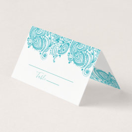 Turquise-Blue Paisley Snöre-platskort Visitkort