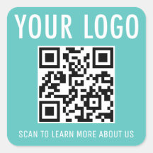 Turquise Blue QR Code Stickers, Anpassningsbar Log