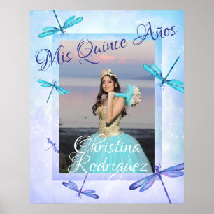 Turquise & Blue Quinceañera Poster w/ Dragonflies