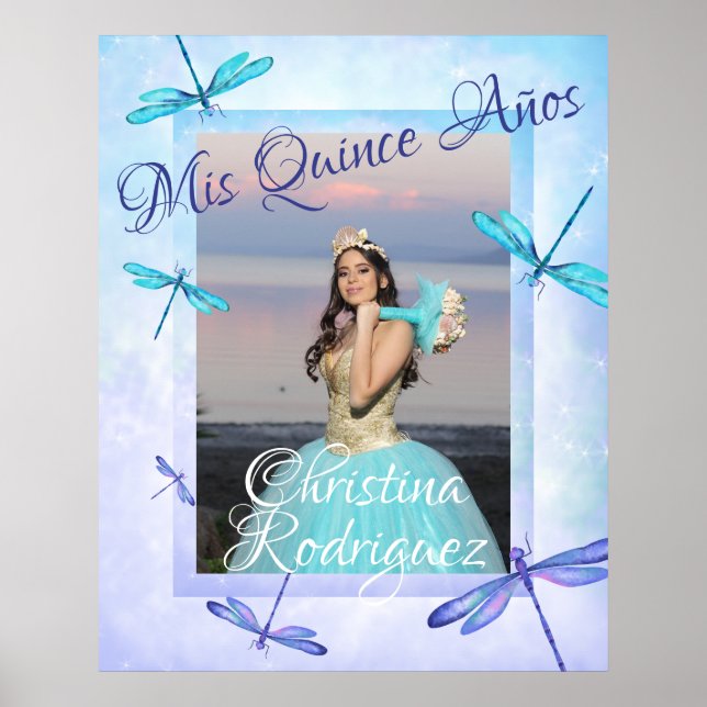 Turquise & Blue Quinceañera Poster w/ Dragonflies (Framsidan)