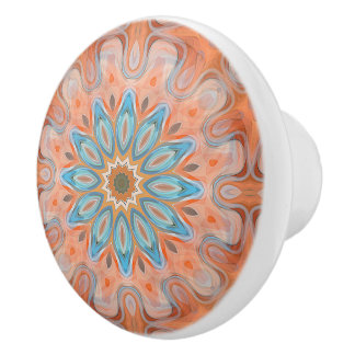 Turquise Blue Red Orange Mandala Round Sol Knopp