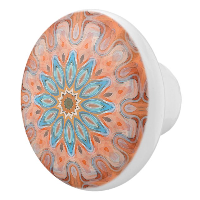 Turquise Blue Red Orange Mandala Round Sol Knopp (Höger)