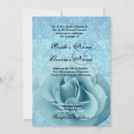 Turquise Blue Ro och Damask Wedding Inbjudningar