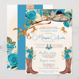 Turquise Blue Ro Western Charro Quinceañera Inbjudningar