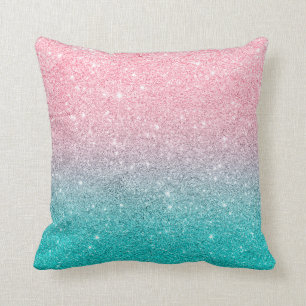 Turquise-Blue & Salmon Rosa Sparkling Glitter Kudde
