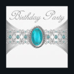 Turquise Blue Silver Födelsedagsfest inbjudan<br><div class="desc">Vacker teal turkos blue och silver jewel turquise födelsedagsfest inbjudan. Den här eleganten kan enkelt anpassas efter party eller händelse. Lägg till informationen längst fram och/eller bakåt genom att helt enkelt välja orangen "Anpassa den!" för att börja lägga till information om din händelse, stil, teckensnitt storlek & färg och text....</div>