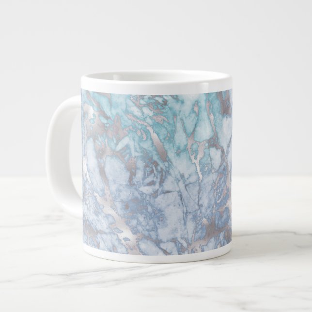 Turquise Blue Silver Marble Jumbo Mugg (Framsida vänster)
