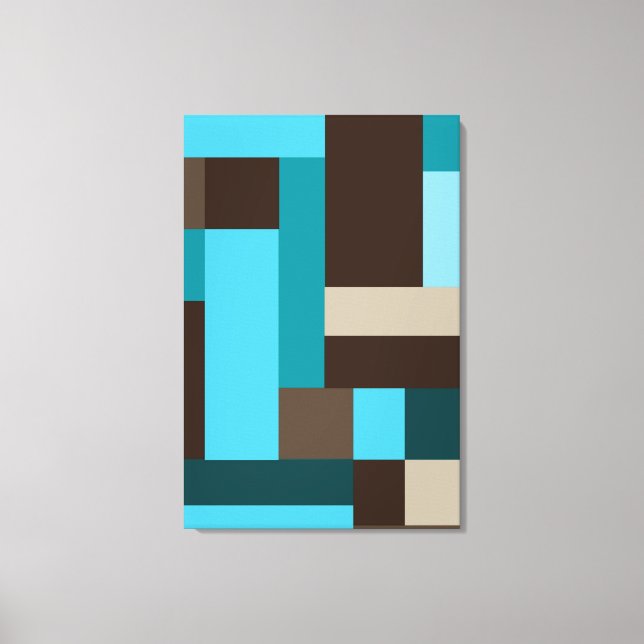 Turquise Blue Teal & Brown Geometric Modern Art Canvastryck (Framsida)