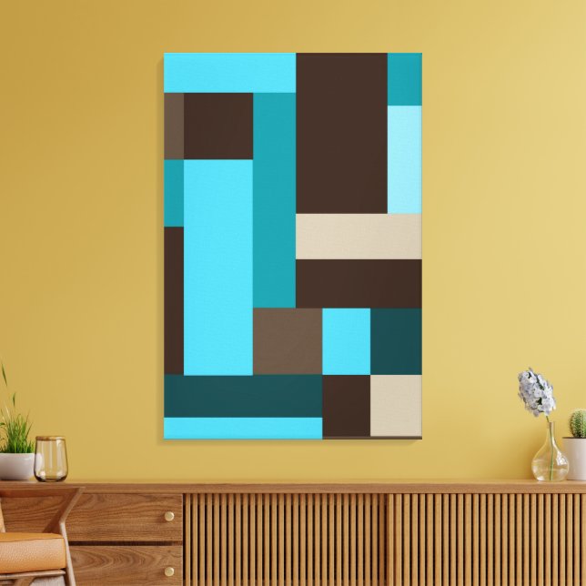 Turquise Blue Teal & Brown Geometric Modern Art Canvastryck (Insitu (Vardagsrum))