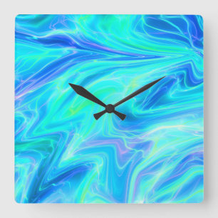 Turquise Blue Tropical Abstrakt Fyrkantig Klocka