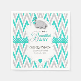 Turquise Blue, White Grått Elephant Baby Shower Pappersservett