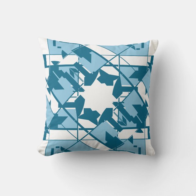 Turquise Blue White Mediterranean Inspired Blommig Kudde (Framsida)