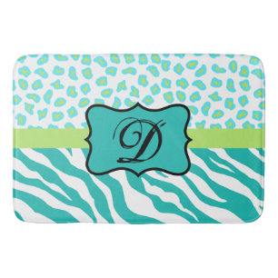 Turquise Blue White Zebra Leopard Skin Monogram Badrumsmatta
