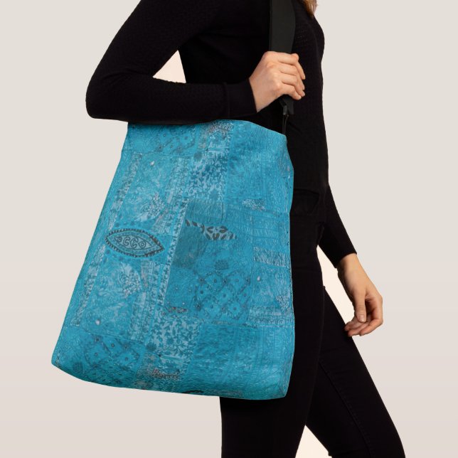 Turquise Boho Tote Axelväska (Närbild)