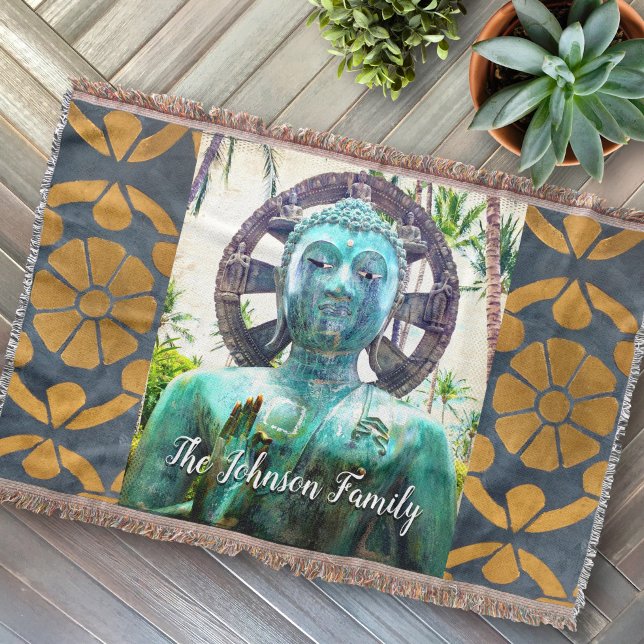 Turquise Buddha Statue Photo Peace Quote Namn Filt (Skapare uppladdad)