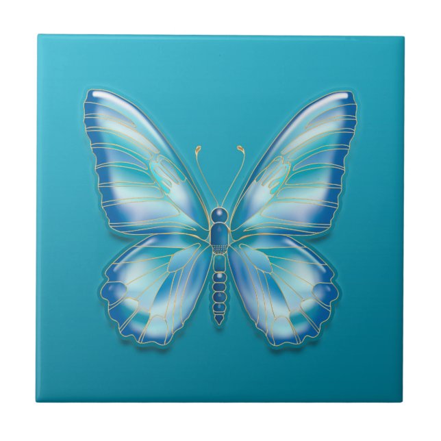 Turquise Butterfly Ceramic Tile Kakelplatta (Framsidan)