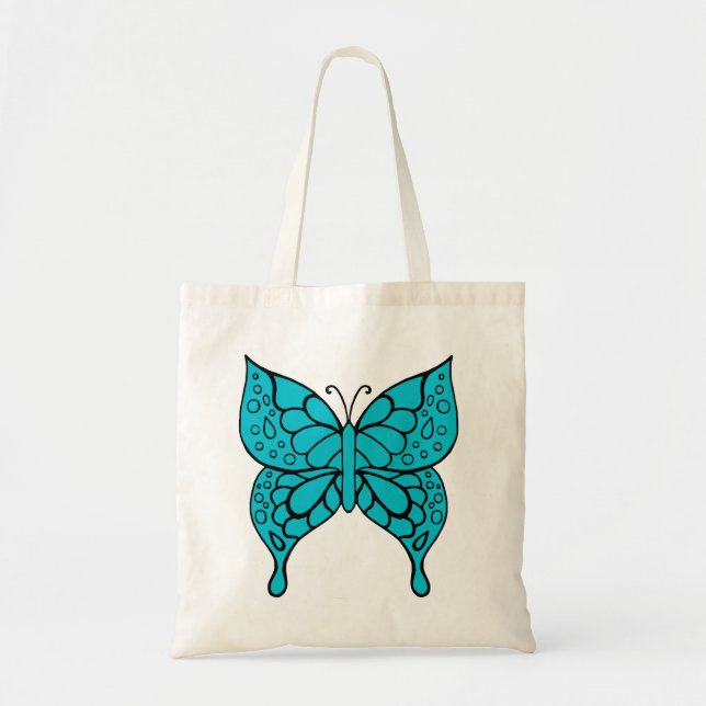 Turquise Butterfly Tote Bag Tygkasse (Framsidan)
