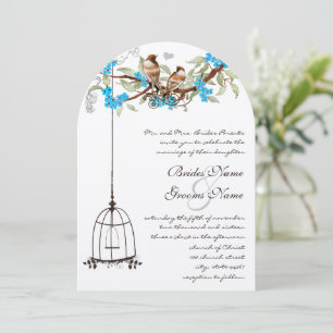 Turquise Cherry Blommar Rustic Birds & Birdcage Inbjudningar
