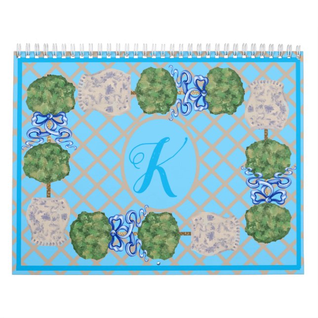 Turquise Chinoiserie Ginger Burk Burk Topiary Kalender (Omslag)