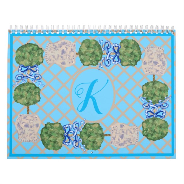 Turquise Chinoiserie Ginger Burk Burk Topiary Kalender (Omslag)
