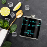 Turquise Confetti Personlig Bachelorette Party Fickplunta<br><div class="desc">Toppen,  söt bachelorette-kolv har en flerhuvad turkos-aqua konetti-garland på en svart bakgrund med ren,  modern blocktext. Anpassa med bruden till namn och party. Koordinerande tillbehör som finns i vår butik!</div>