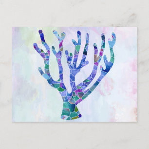 Turquise Coral Mosaic Sea Glass Silhouette Vykort
