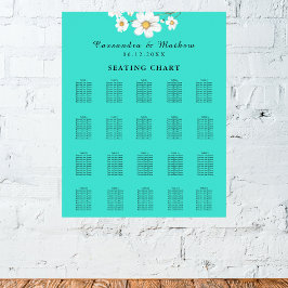 Turquise Daisy Blommigt Bröllop 200 Sittdiagram Poster