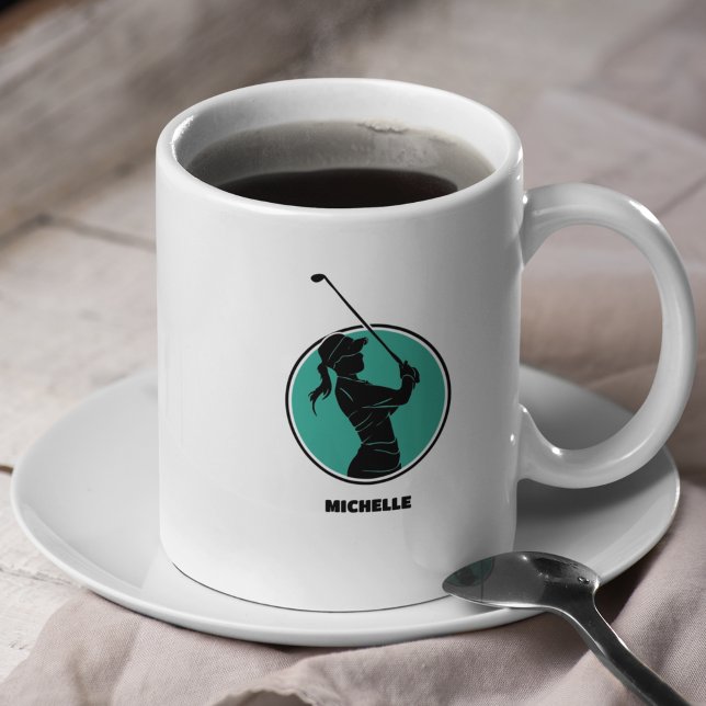 Turquise Dam Golf Silhouette Kaffemugg (Skapare uppladdad)