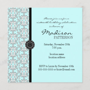 Turquise Damask Baroque Sweet 16-partsinbjudan Inbjudningar