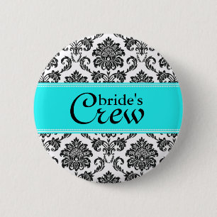 Turquise Damask Bride's Crew Button Knapp