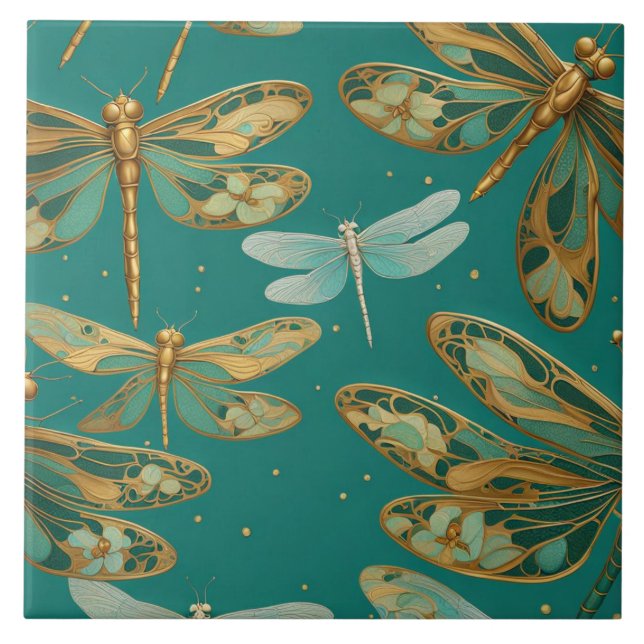 Turquise Dragonfly Art nouveau Art Deco Kryp Kakelplatta (Framsidan)