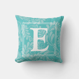 Turquise Elegant Flourish Dekorativ kudde w/ Initi
