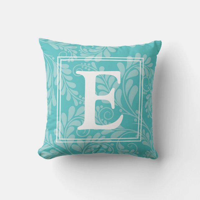 Turquise Elegant Flourish Dekorativ kudde w/ Initi (Framsida)