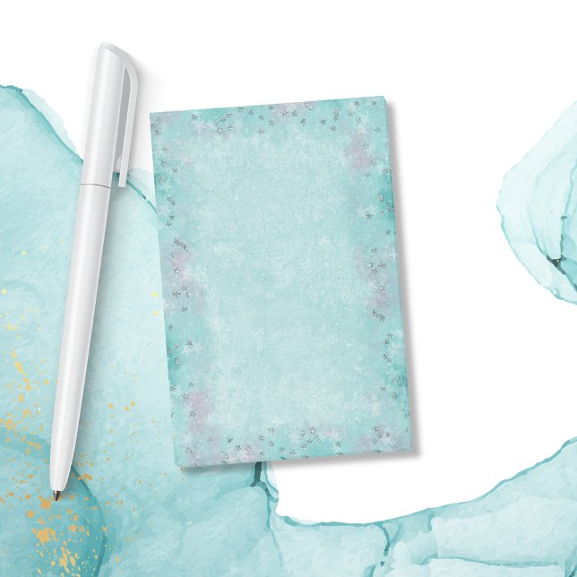 Turquise Fantasy Silver Star Glitter Post-it Block (Skapare uppladdad)