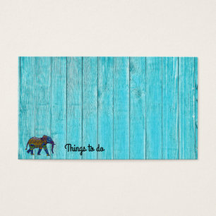 Turquise Faux Wood Mosaic Elephant Note Visitkort