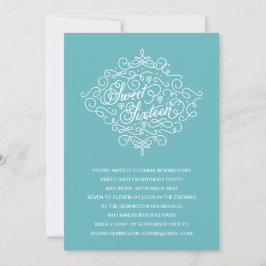 Turquise Flourish Sweet sixteen Födelsedagsfest Inbjudningar